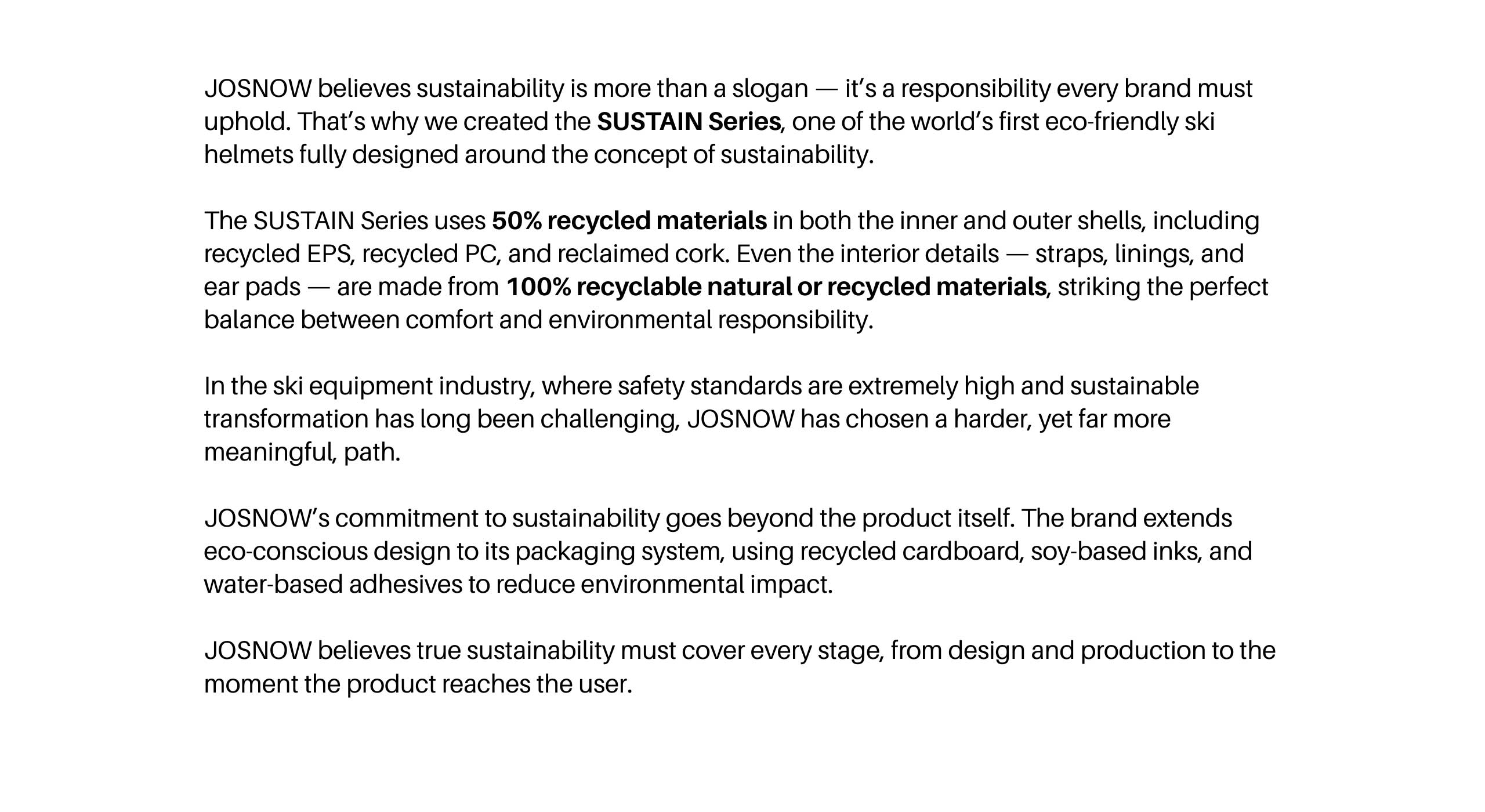 JOSNOW sustainable